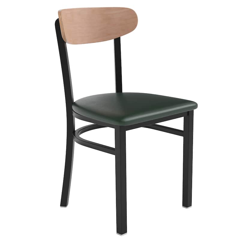 Commercial Metal Dining Chair with Wood Seat and Boomerang Back