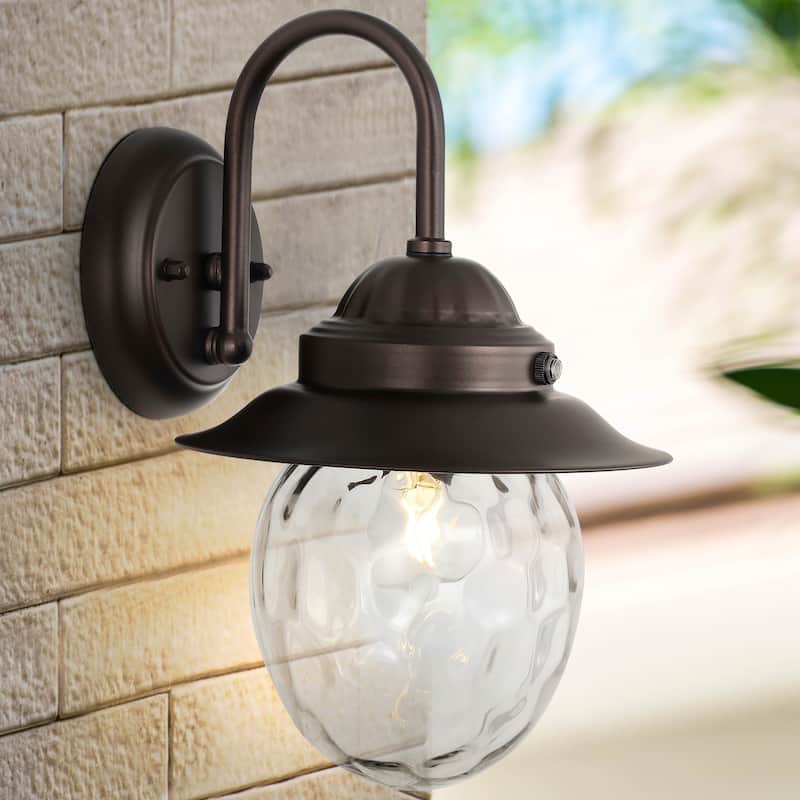 Manteo 8.25" 1-Light Farmhouse Industrial Iron/Glass Outdoor LED Sconce, Oil Rubbed Bronze/Clear by JONATHAN Y