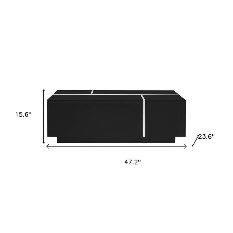 HomeRoots 47" Black Wood Extendable Coffee Table With Storage - 47.20 in. x 15.60 in. x 23.60 in.