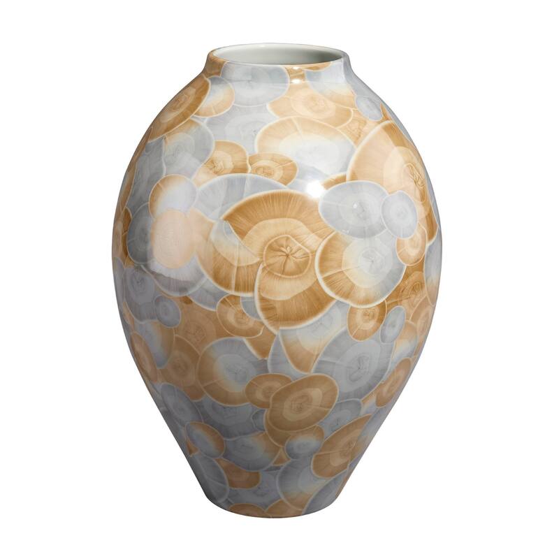 Aery Decorative Vase, Printed Pattern Glossy Blue Ceramic, 12 Inch