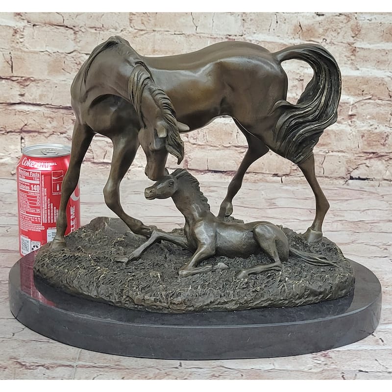 Horses Mare W/Foal Horse Bronze Sculpture Wild Farm Animal Marble Base