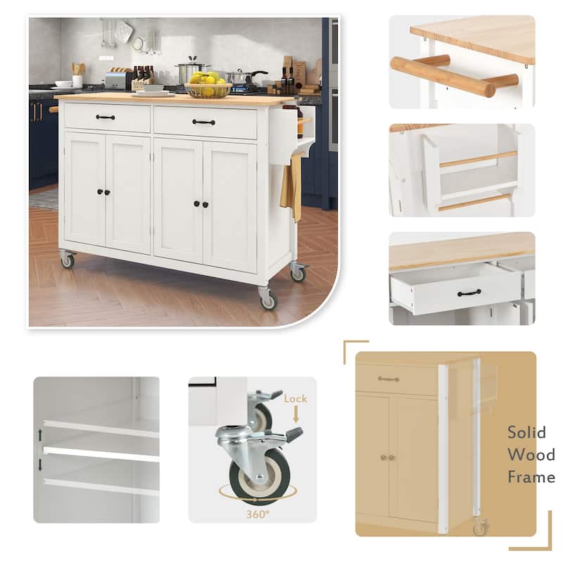 Xiexie Kitchen Island Cart with 2 Drawers(54-in x19-in x36-in)