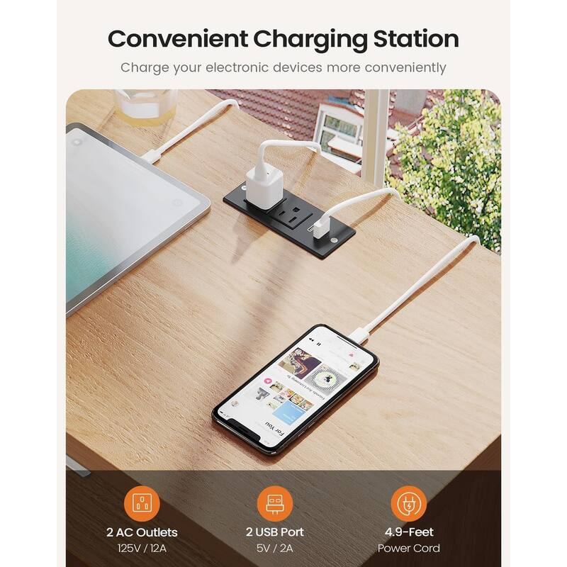 Night Stand Charging Station Drawers LED Nightstands Beside Table