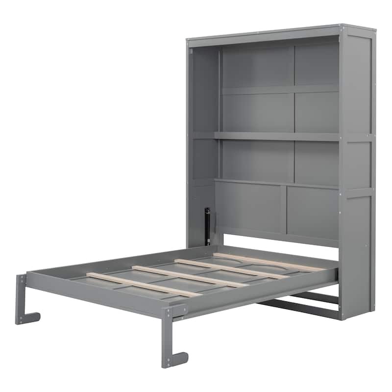 Versatile Wood Murphy Bed Foldable Wall Murphy Bed Frame with Shelves