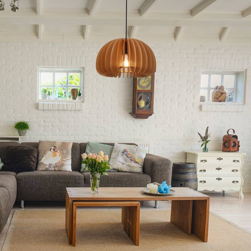 Single-light minimalist wooden pendant lamp with adjustable height