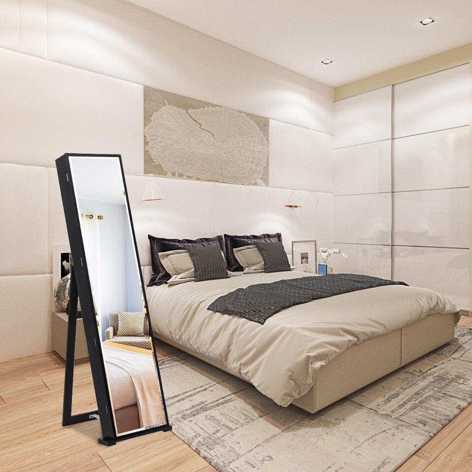 Floor Standing Storage Jewelry Armoire Cabinet With 79 Blue Led On Sale Overstock 31769076