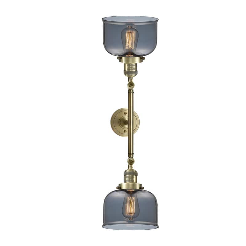 Innovations Lighting Large Bell 2 Light 23" Wide Bathroom Vanity Light - Antique Brass / Smoke