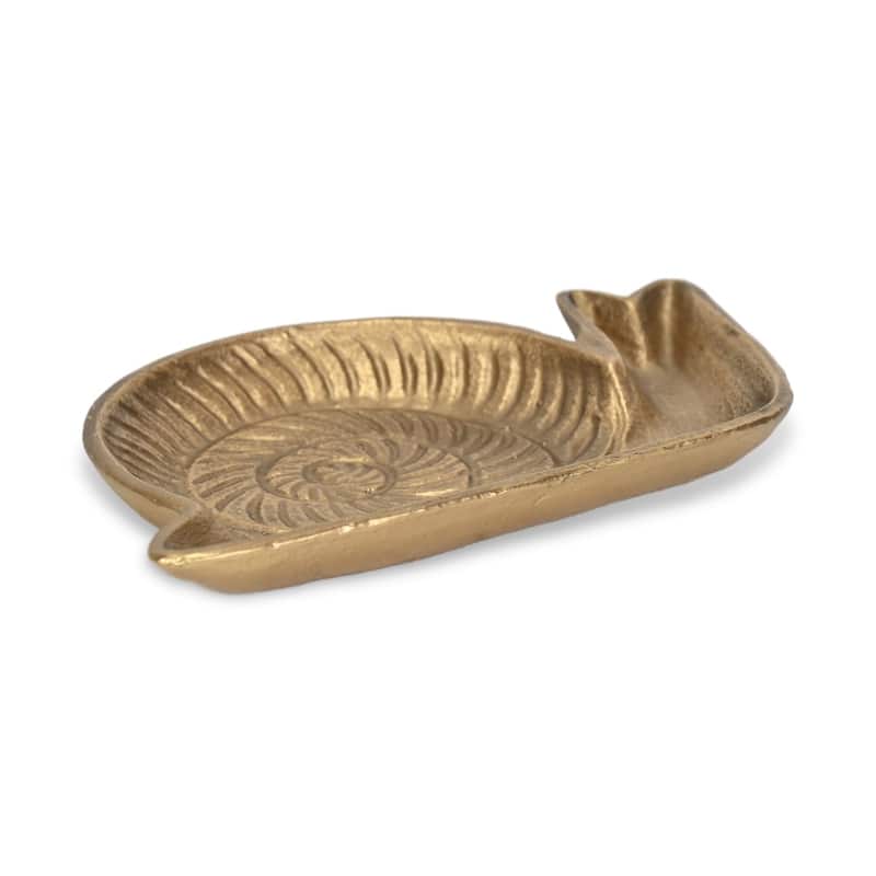 HomeRoots 7" Antiqued Gold Cast Iron Snail Trinket Tray - 7.25 in. x 0.75 in. x 4.50 in.
