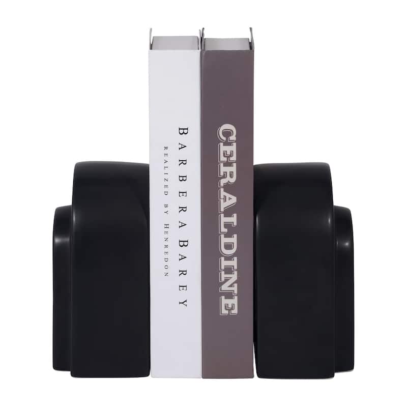 Stoneware Ceramic Boho Arch Design Modern Decorative Bookends Set of 2 - Black - 5" x 3" x 7"