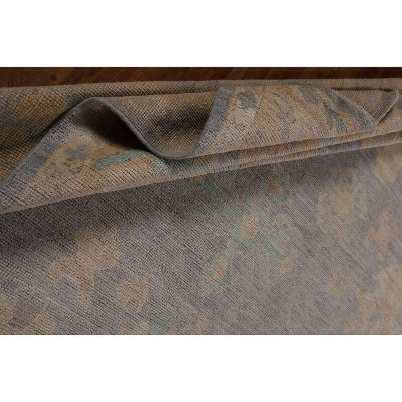Vegetable Dye Blue Oushak Turkish Area Rug Hand-Knotted Wool Carpet - 8'3"x 10'3"