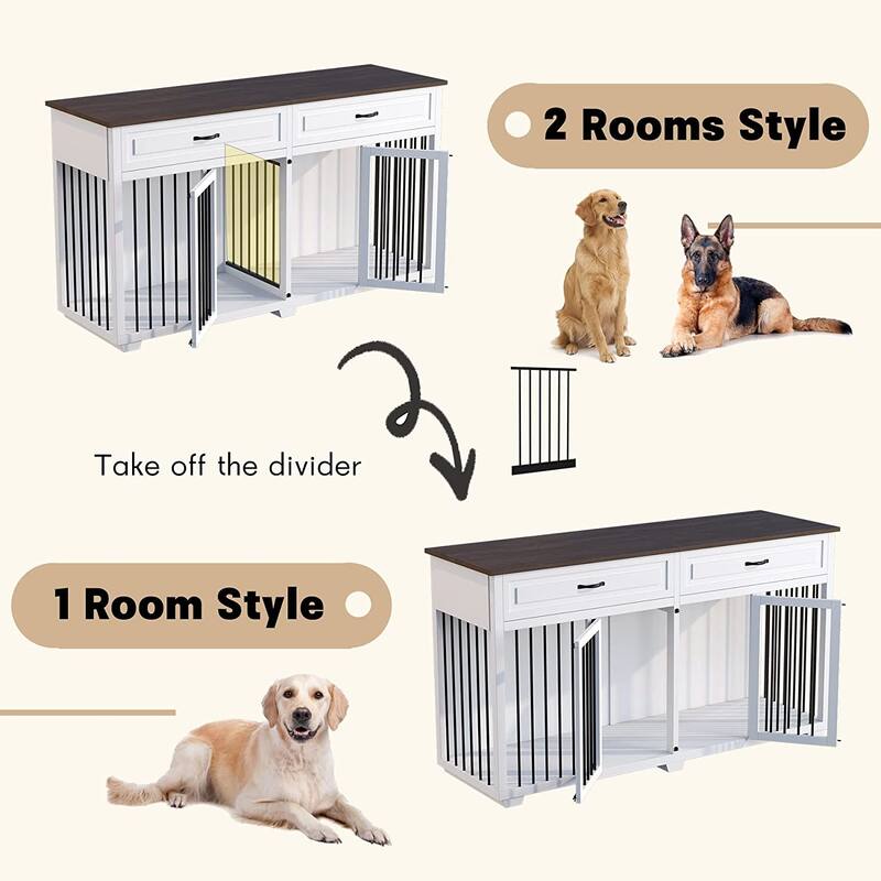 Spacious Dog Crate Furniture w/Convenient Drawers Dog Kennel Solution