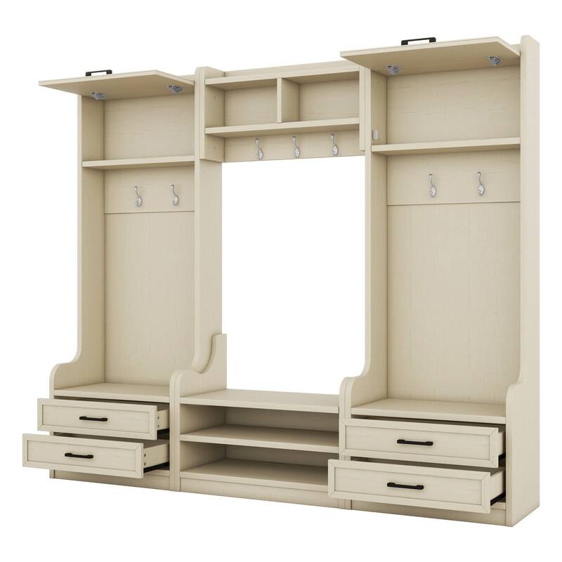 4-in-1 Detachable Hall Tree with Storage Cabinets and Hooks, Multifunctional Hallway Coat Rack with Drawers and Shoe Bench