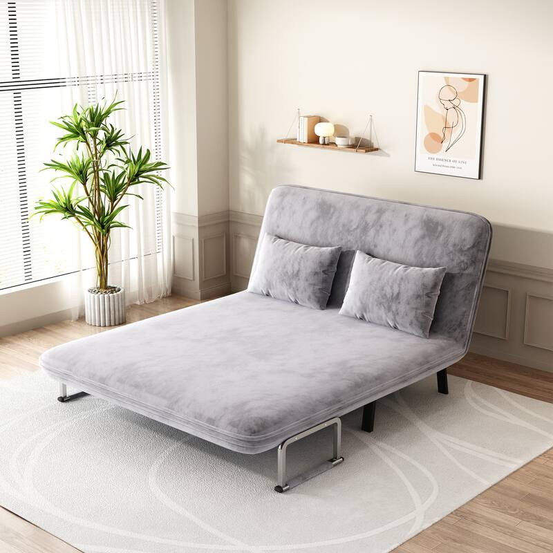 Velvet Convertible Chair Bed with Adjustable Backrest and Pillow