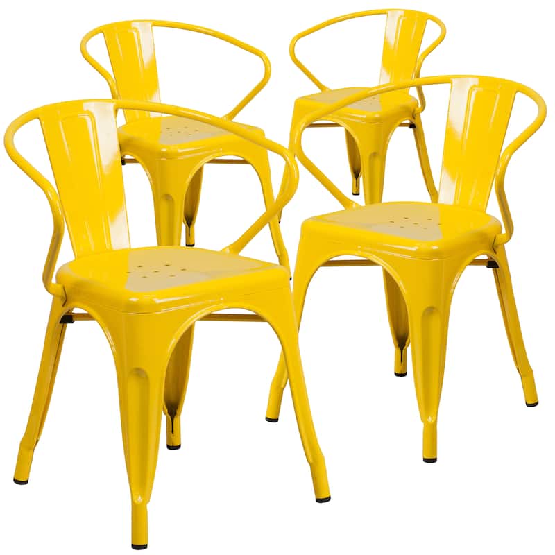 4 Pack Metal Indoor-Outdoor Chair with Arms - Yellow