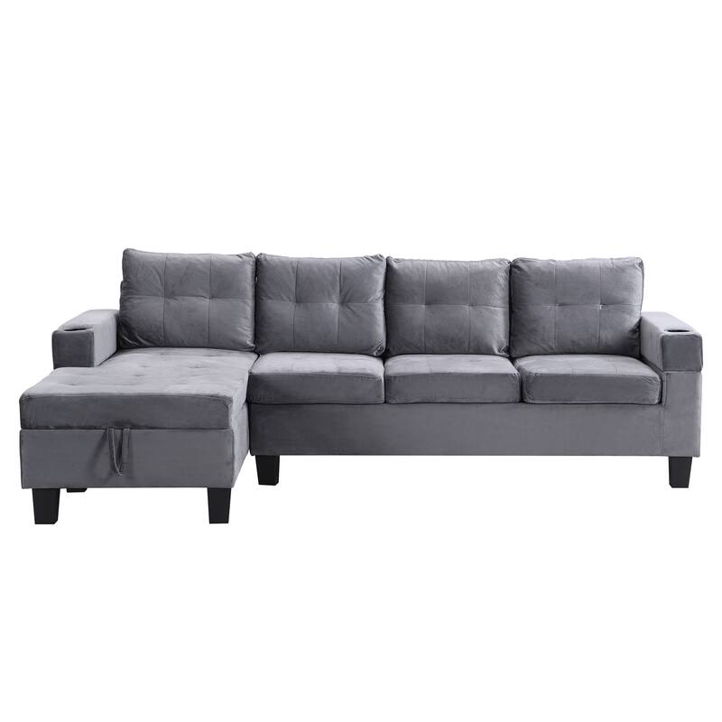 Grey 97.8'' Modern 4 Seat Sectional Sofa Set with Left-Hand Storage Chaise Lounge and Cup Holders for Living Room