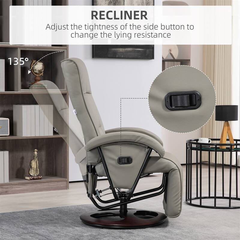 PU Recliner w/135° Adjustable Backrest, Footrest, Padded Seat&Armrests