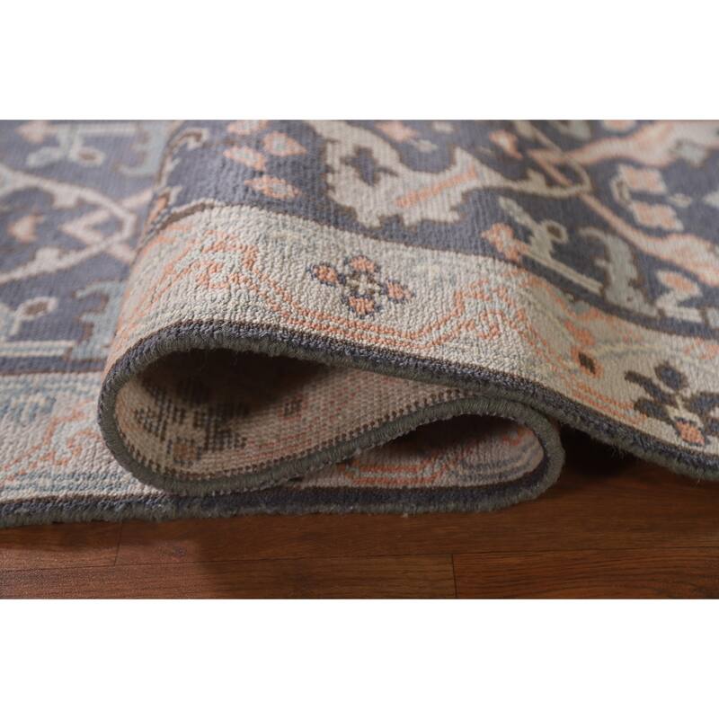 Gray Blue Oushak Indian Runner Rug Hand-Knotted Wool Carpet - 2'5"x 10'0"
