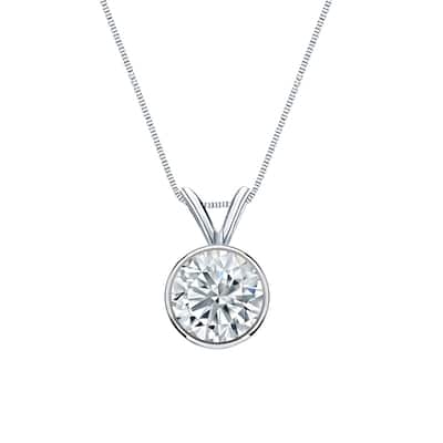 Auriya 18-karat Gold 0.90ctw Round Solitaire Lab Grown Diamond Necklace Bezel (H-I VS) - 0.90