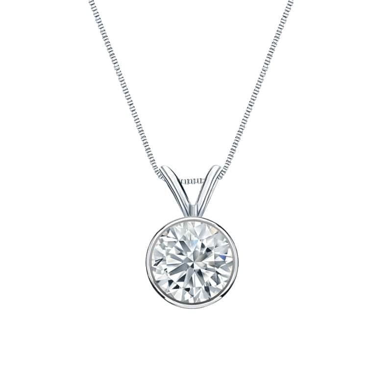 Auriya Platinum 0.90ctw Round Solitaire Lab Grown Diamond Necklace Bezel (H-I VS) - 0.90 - 0.90 - 18 Inch - White - White