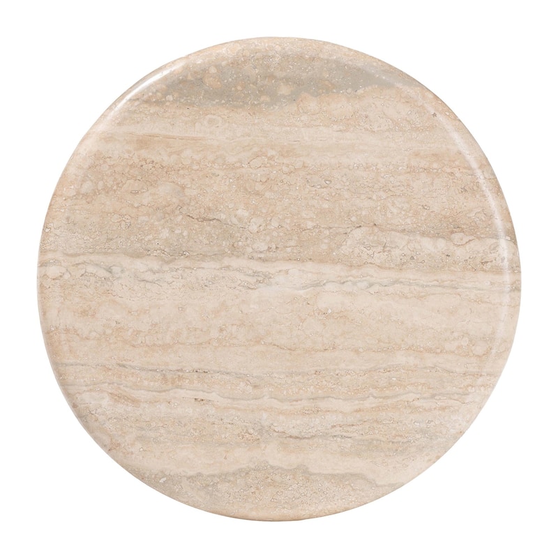 Usama End Table with Marble Stone Top - Sculpted Pedestal Accent Side Table for Living Room or Entryway