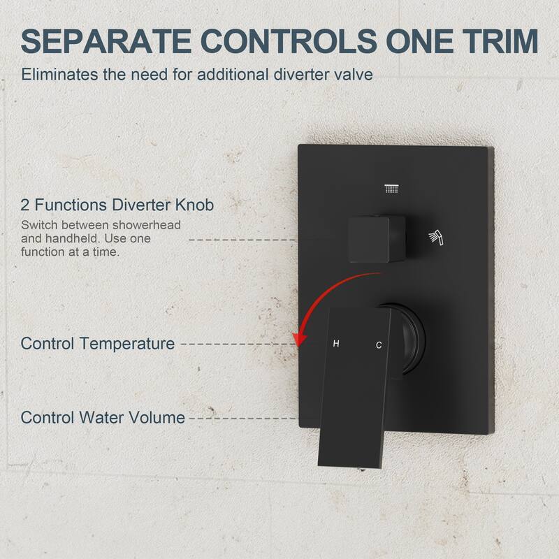 GRANDJOY 12'' Shower Head Rainfall Shower System with 3-Function Handheld Shower