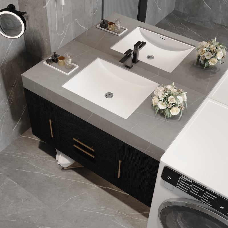 GDFStudio - Modern 39.4" Wall Mounted Floating Sintered Stone Bathroom Vanity with Seamless Ceramic Sink & Soft-Close Drawers