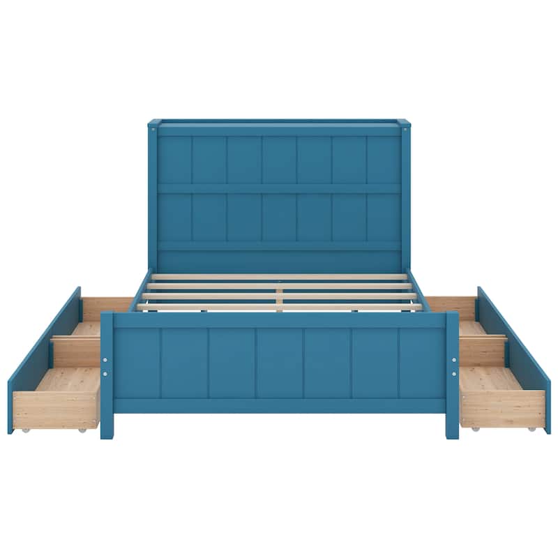 Full Size Platform Bed with Drawers and Storage Shelves