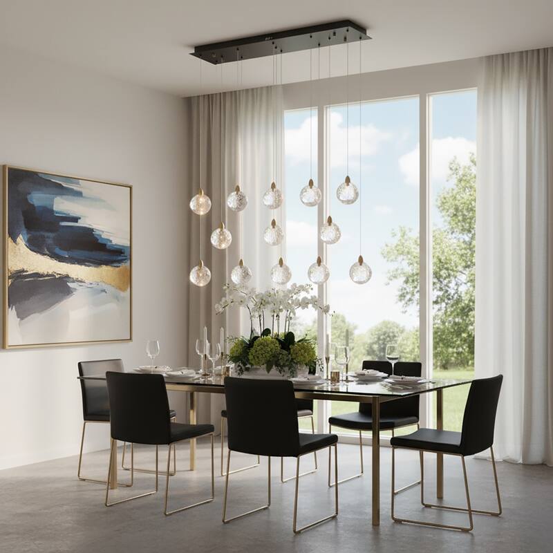 Artcraft Snowflake - 13-Light 40" Island-Light - Matte Black with Satin Brass Accent - Rock-style Cut Glassware