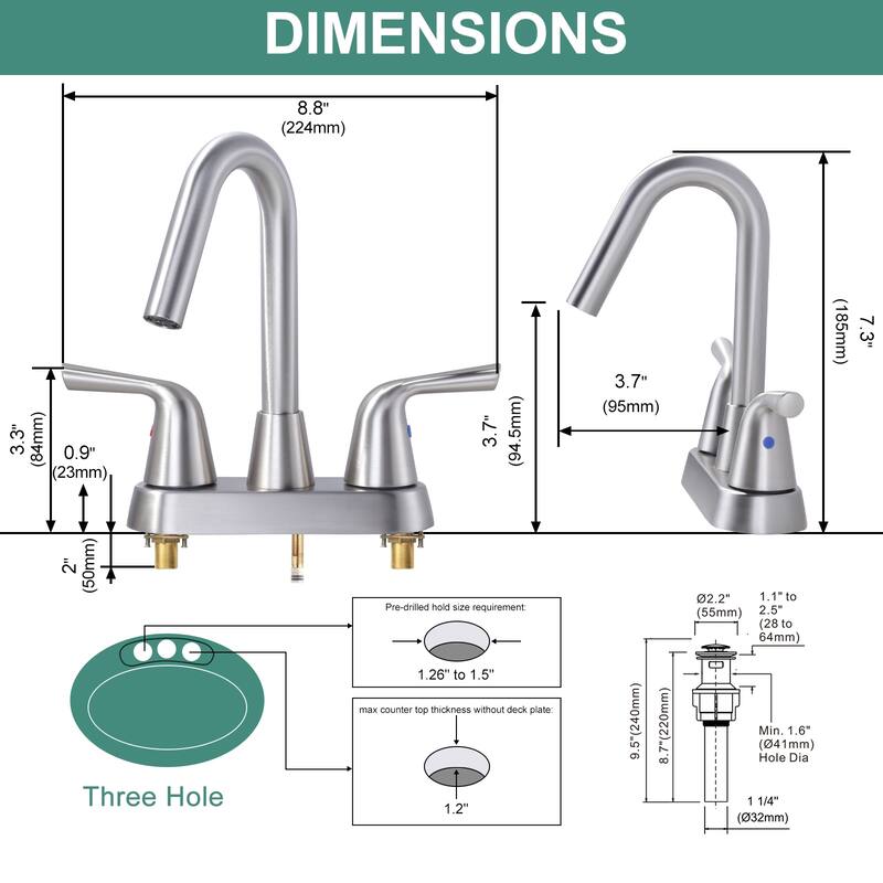 WOWOW 4 in. Centerset Double Handle Bathroom Faucet
