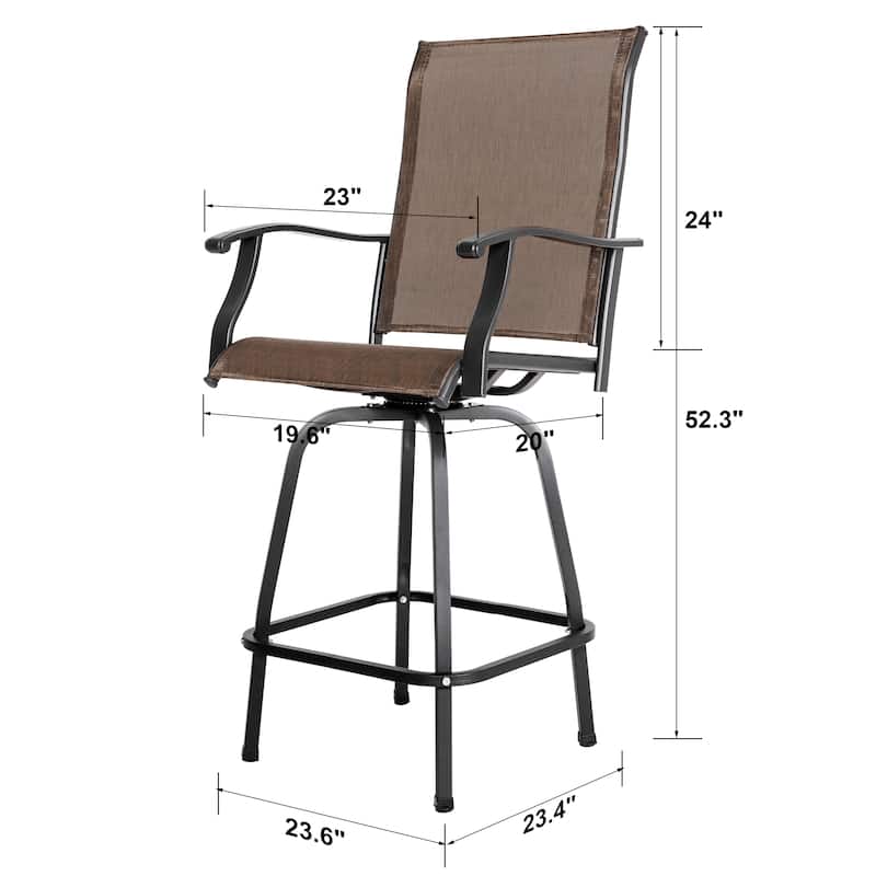 Outdoor Patio Swivel Bar Stool Set with Glass Table, All-Weather Textilene