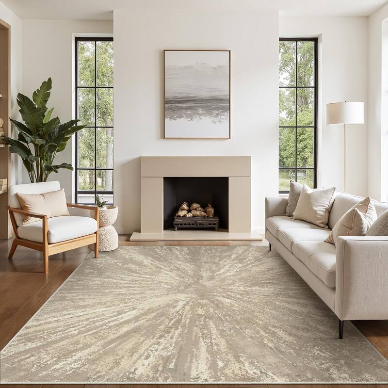 Mcow Abstract Modern Microfiber Low-Pile Washable Area Rug - 8' x 10' - Brown - Rectangle