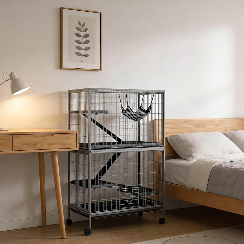 Pet Habitat,Pet House,Rolling Small Animal Cage is designed for convenient cleaning - Black