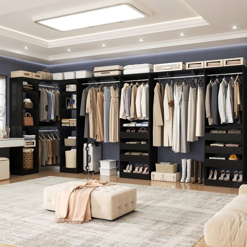 99''-159'' Freestanding Corner Closet System Set, Reversible Closet Organizer for Walk-in/ Reach-in Closet