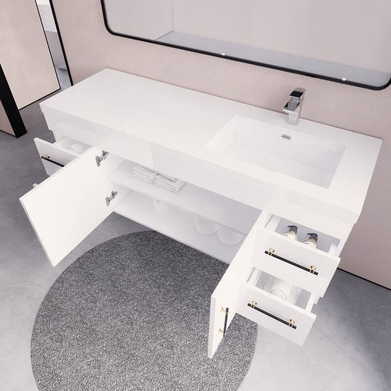 Eliza 60'' Wall Mounted Vanity with Single Sink on the Right
