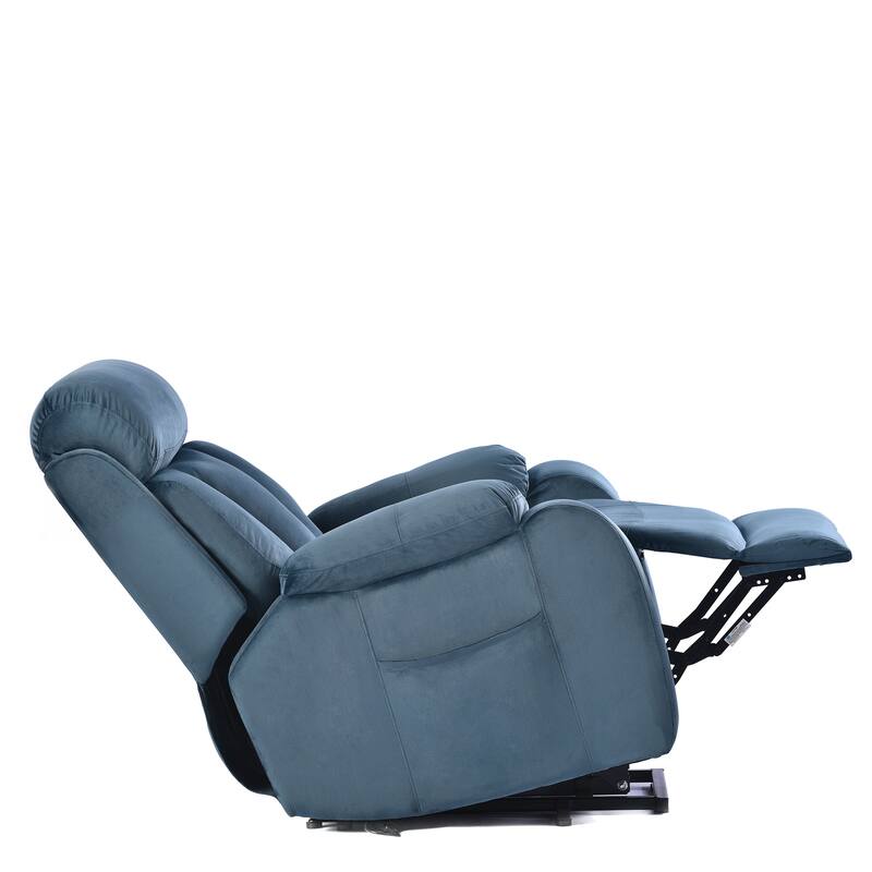 Blue Power Lift Recliner for Seniors with Remote, Anti-Skid Upholstery, Overstuffed Cushion, and Side Storage Pocket