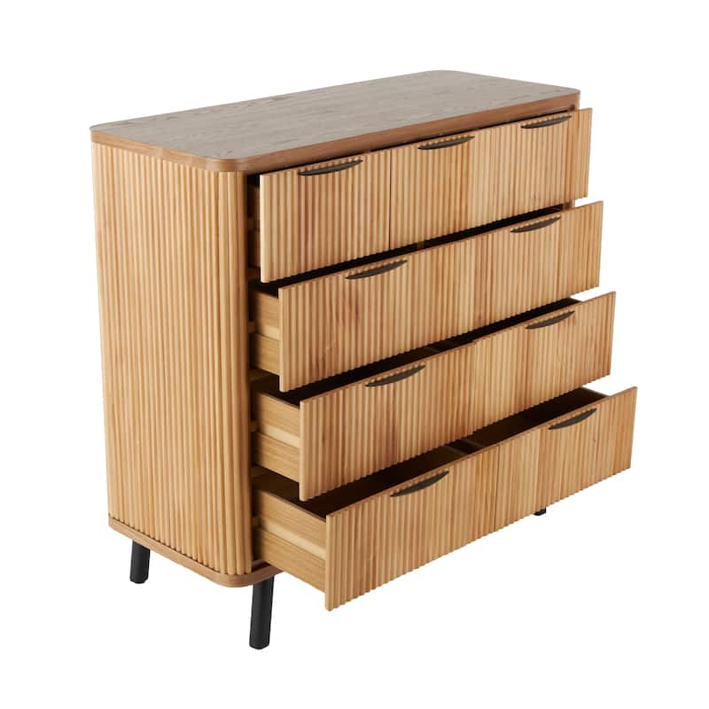 Wood Ribbed 9 Drawer Chest - Brown - Roche River Decor - 17"W x 38"L x 36"H