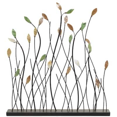 Metal Leaf Decorative Sculpture with Black Base - Black - Roche River Decor