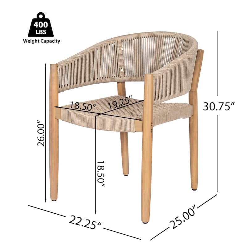 Christopher Knight Home - Natural Outdoor Acacia Wood 3-Piece Conversation Set with Rope Chairs and MGO Table