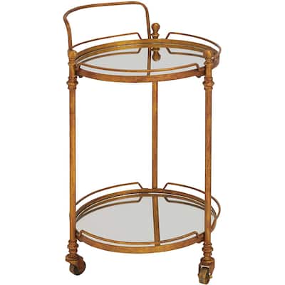 Mirrored 2-Shelf 18" Round Serving Bar Cart