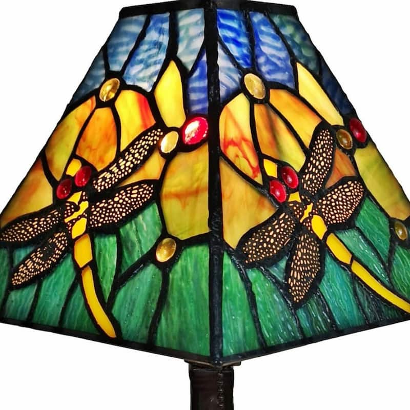 Vintage Style Metal Table Lamp with Green Empire Glass Shade - 8” x 13” x 15”