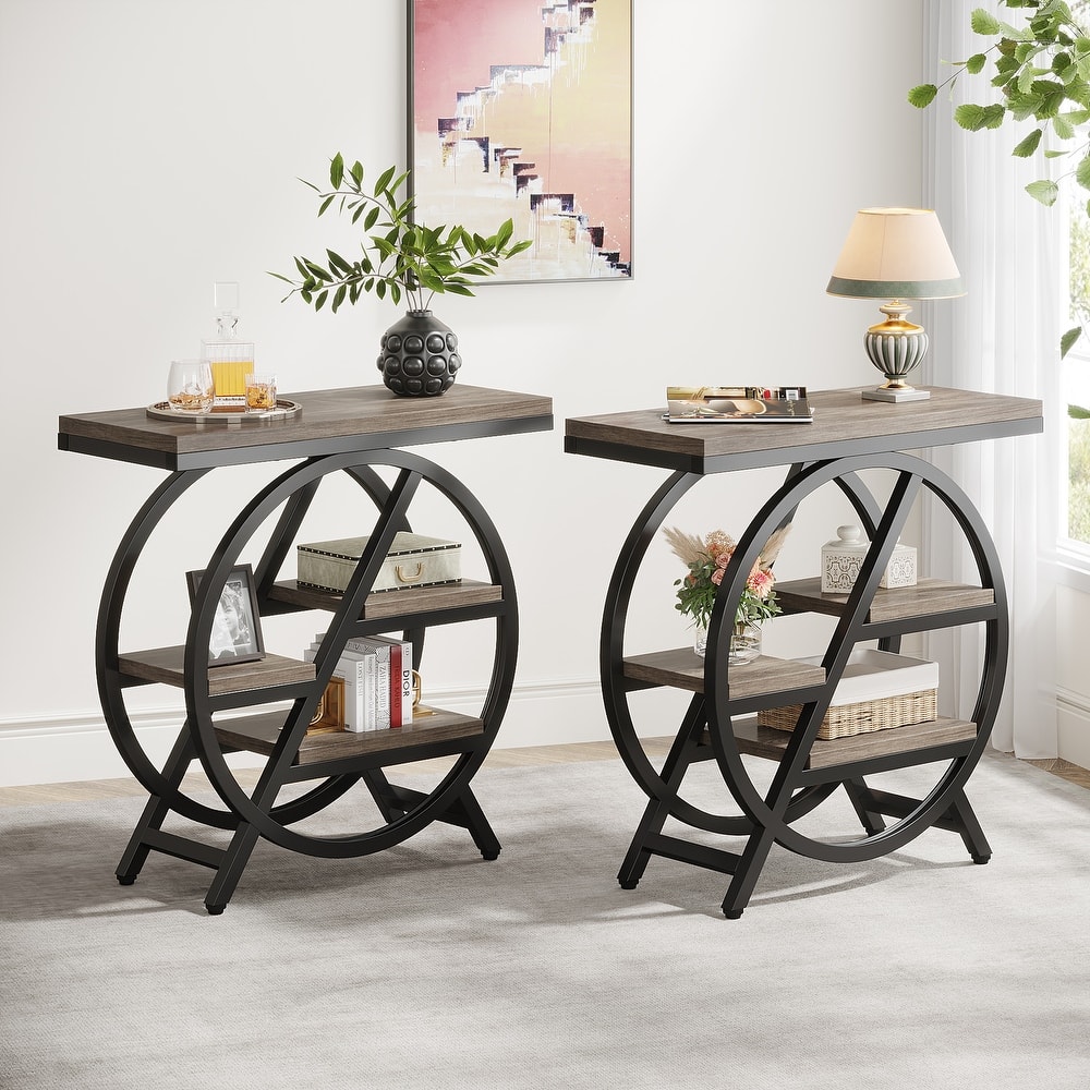 End Table Set of 2, 3-tier Narrow Side Table with Storage for Living Room - 11.8" D x 25.59" W x 26.18" H