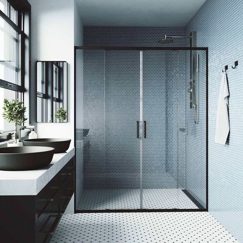 VIGO Paloma 56 to 60 in. W x 74 in. H Semi-Frameless Double-Sliding Shower Door with Clear Tempered Glass