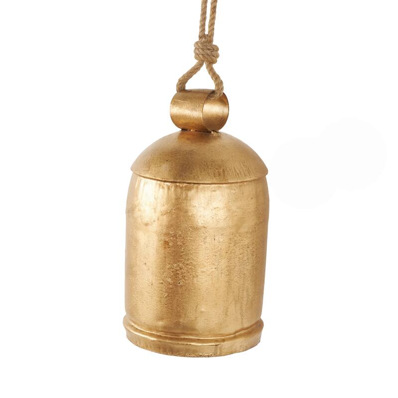 Gold Metal Indoor Outdoor Decorative Bell with Jute Hanging Rope
