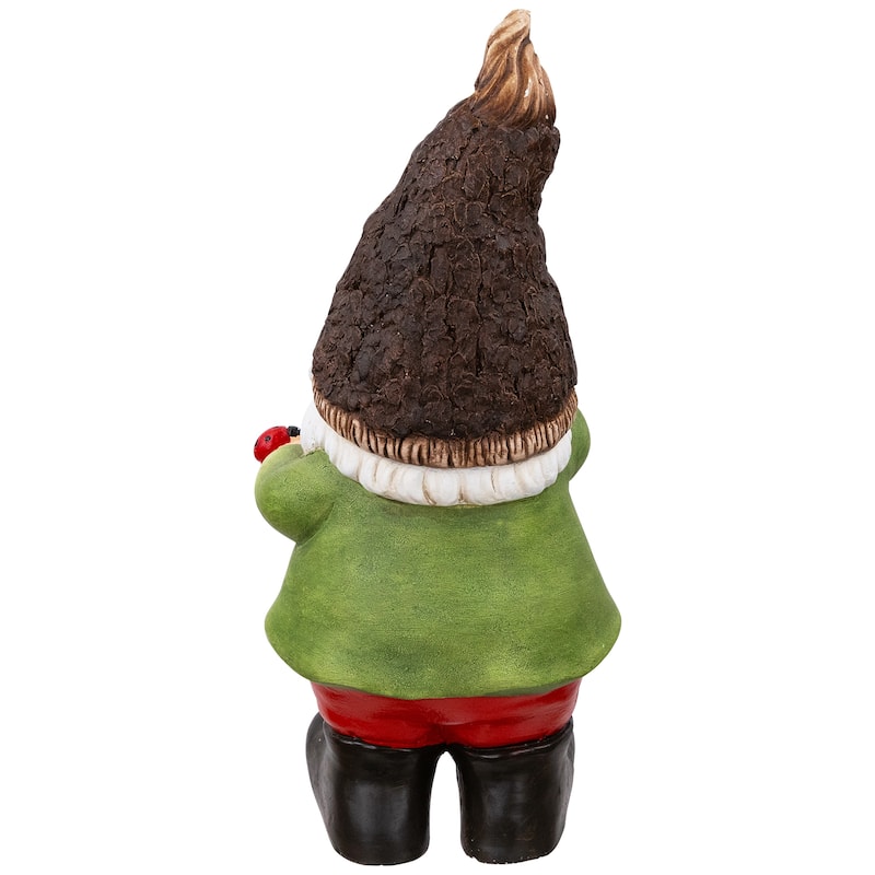 Gnome with Ladybug Outdoor Garden Statue - 15.75"