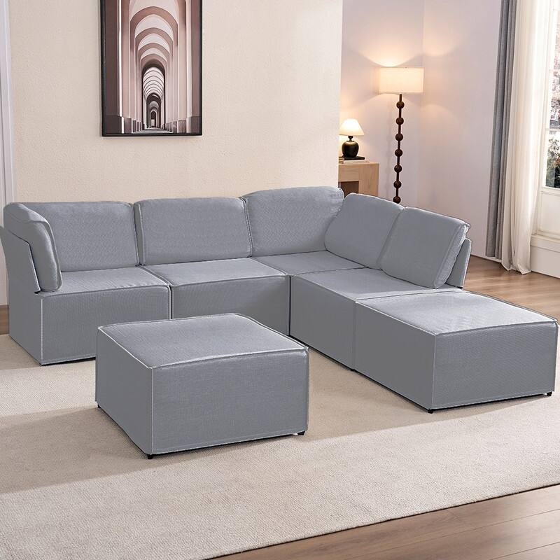 Mixoy Oversized Modular Sectional Sofa, U/L-Shaped Couch with Deep Seat, Ottoman, Convertible Modern Linen Sleeper Sofa Bed