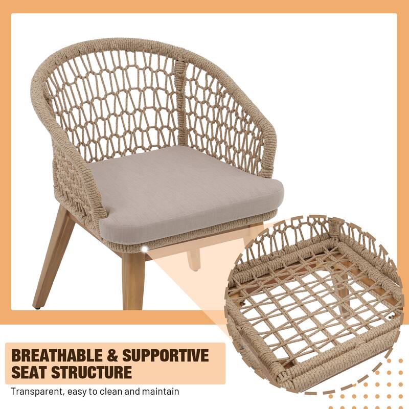 Outdoor 7-Piece Woven Rope Dining Chair and Wood Table Set