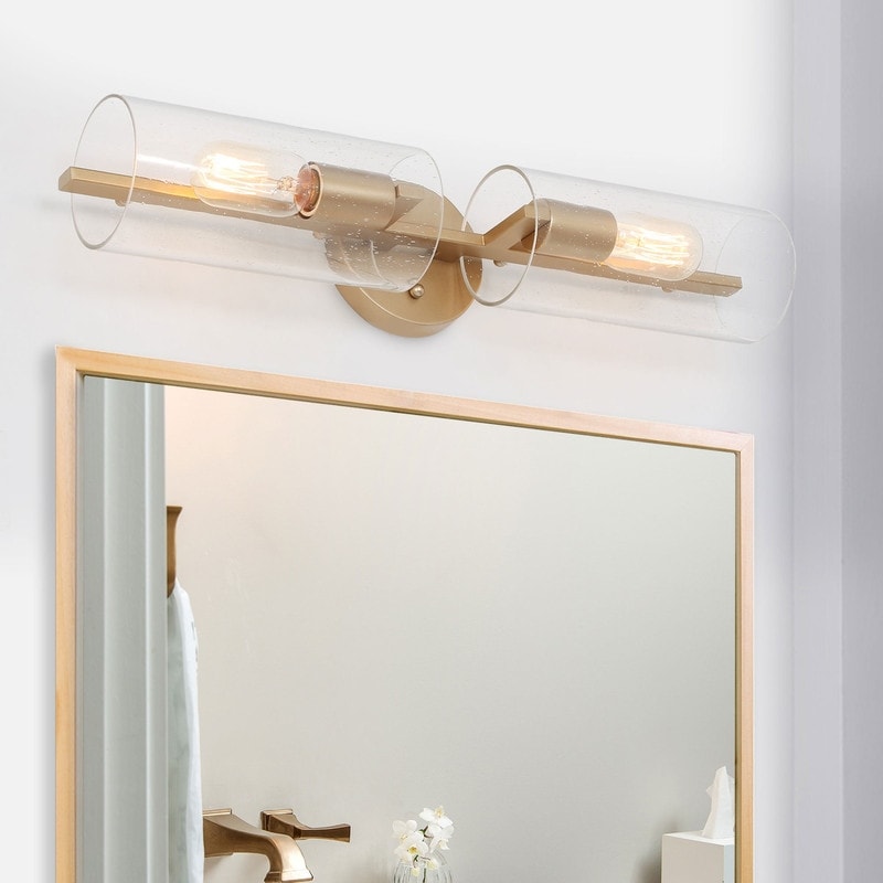 Velus Modern Black Gold 2-Light Cylinder Bathroom Vanity Lights Linear Glass Hallway Wall Sconces