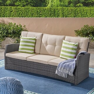 Roomfitters Outdoor Wicker Sofa, 3-Seater Rattan Patio Couch With Cushions, Weather-Resistant Furniture For Garden - On Sale - Bed Bath & Beyond - 42311108