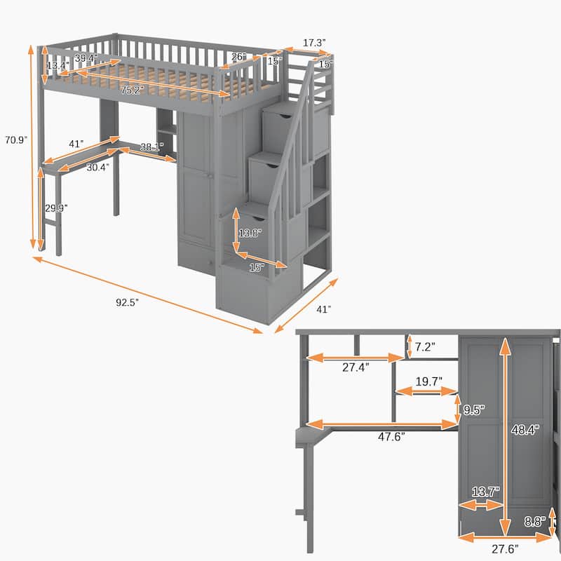 Loft Bed with Bookshelf