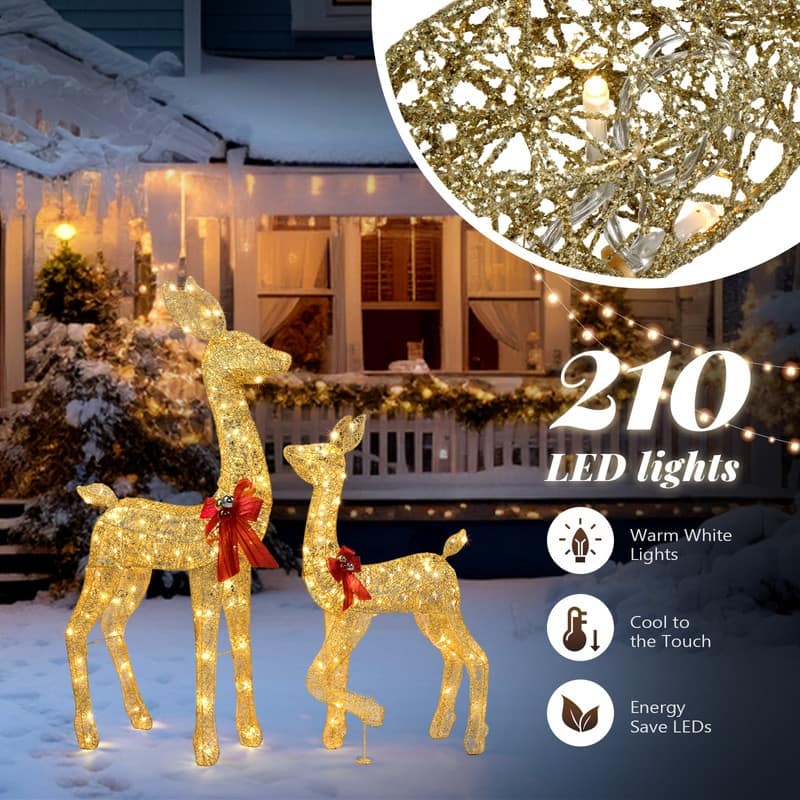 2-Piece Lighted Christmas Deer Family - Gold